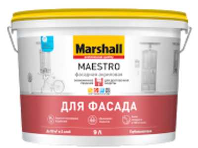 Краска Marshall MAESTRO BW глубокоматовая в/д (латексная) для фасадных поверхностей, 9л (белая)