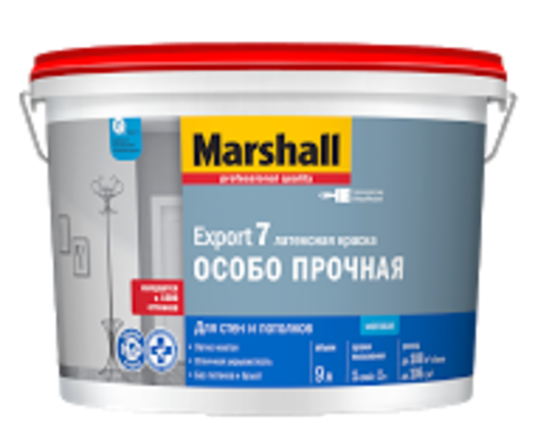 Краска Marshall EXPORT-7 BW матовая в/д (латексная) для стен и потолков, 0,9л (белая)