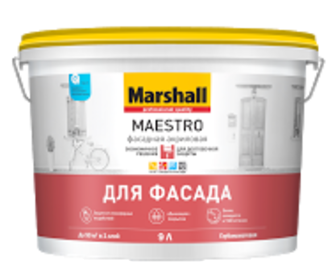 Краска Marshall MAESTRO BW глубокоматовая в/д (латексная) для фасадных поверхностей, 1л (белая)